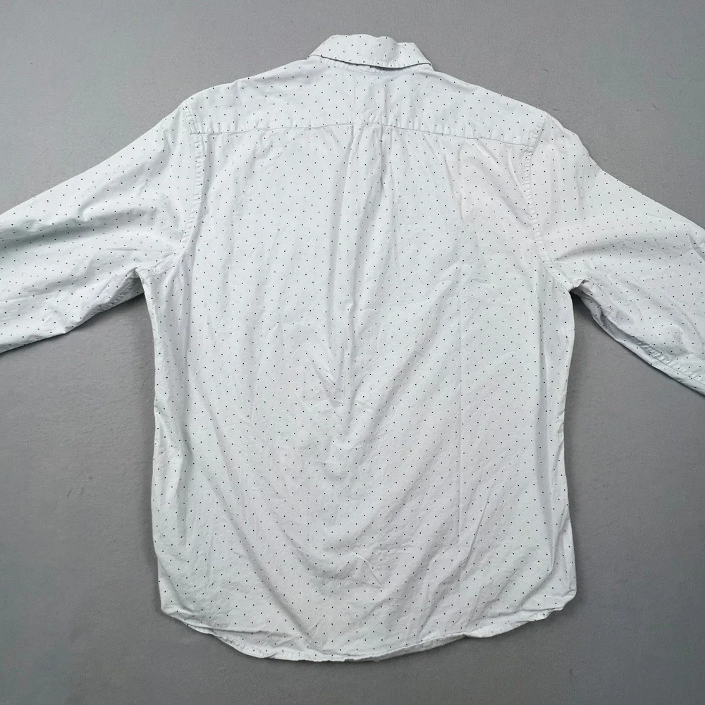 J. Crew Button Down Shirt Mens M White Polka Dot Secret Wash Stretch Classic Fit